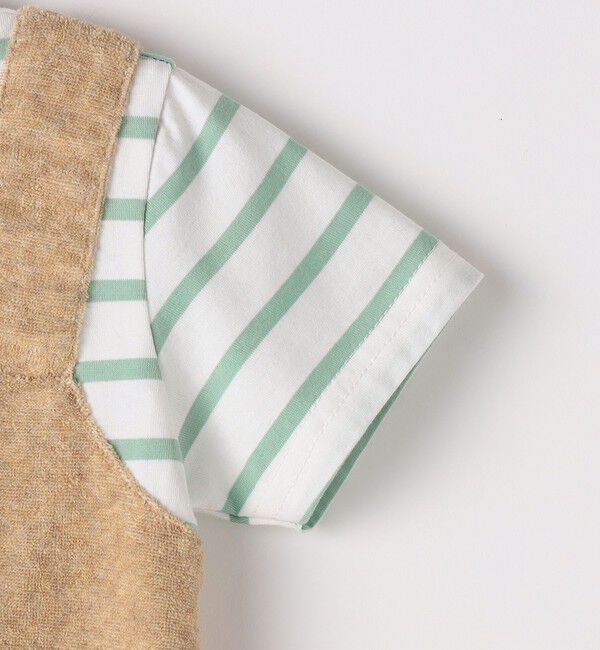 SHIPS KIDS「SHIPS KIDS:70～80cm / フェイク オーバーオール ボーダー ロンパース」|ロンパース|