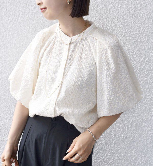 SHIPS for women「〈洗濯機可能〉レース バルーン 袖 ブラウス」|シャツ・ブラウス|