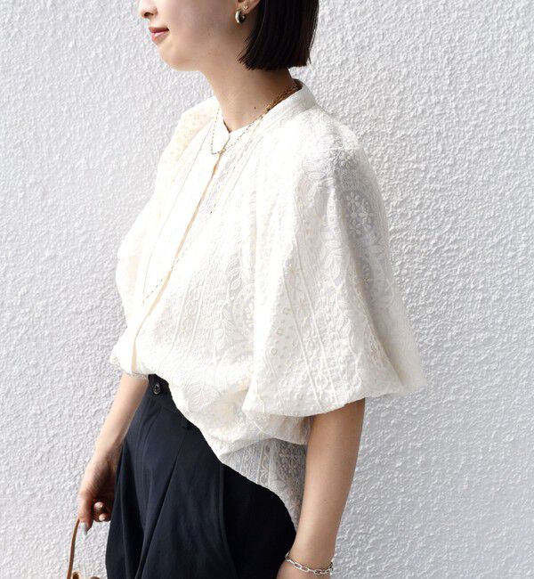 SHIPS for women「〈洗濯機可能〉レース バルーン 袖 ブラウス」|シャツ・ブラウス|
