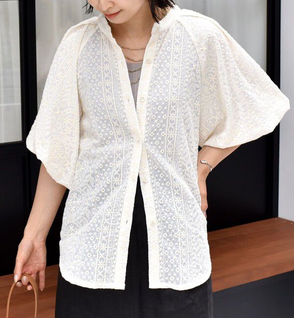 SHIPS for women「〈洗濯機可能〉レース バルーン 袖 ブラウス」|シャツ・ブラウス|