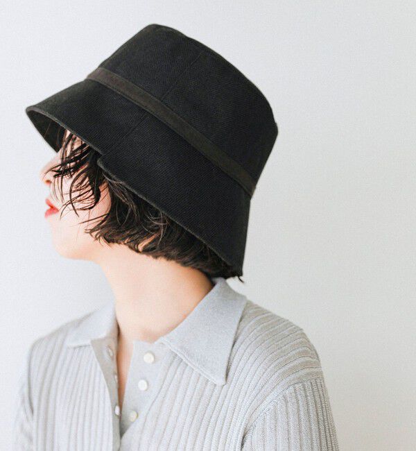 quaranciel「quaranciel :〈手洗い可能〉リネン ライク リボン バケット ハット」|ハット|ブラック