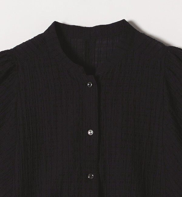 quaranciel「quaranciel:〈洗濯機可能〉スタンドカラー シアー フリル ハーフスリーブ ブラウス」|シャツ・ブラウス|