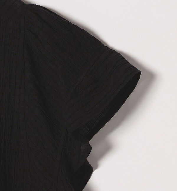 quaranciel「quaranciel:〈洗濯機可能〉スタンドカラー シアー フリル ハーフスリーブ ブラウス」|シャツ・ブラウス|