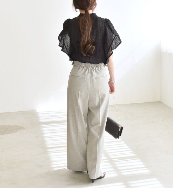 quaranciel「quaranciel:〈洗濯機可能〉スタンドカラー シアー フリル ハーフスリーブ ブラウス」|シャツ・ブラウス|