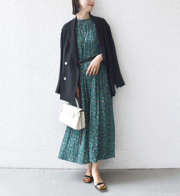 SHIPS for women「〈手洗い可能〉割繊 フラワー プリント ノースリーブ ワンピース」|ワンピース|グリーン