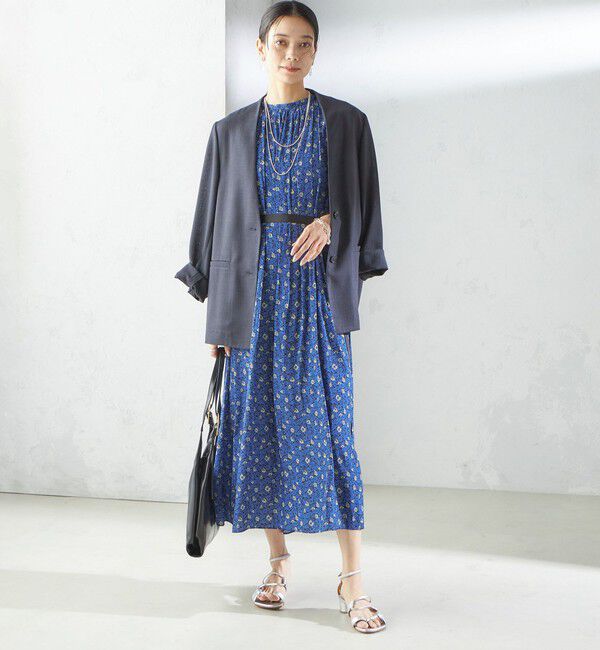 SHIPS for women「〈手洗い可能〉割繊 フラワー プリント ノースリーブ ワンピース」|ワンピース|ブルー系