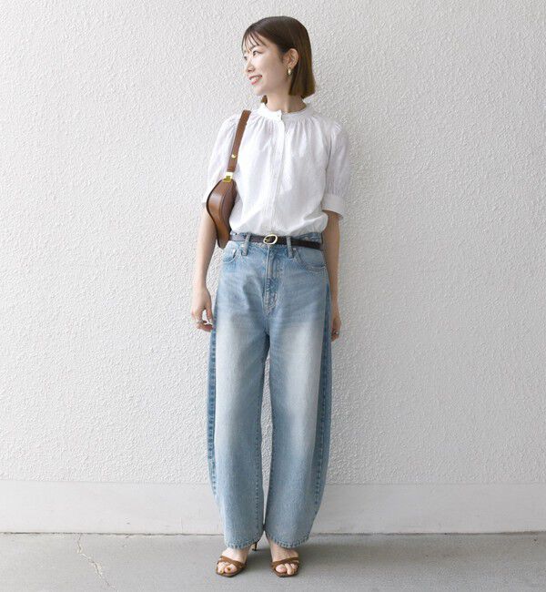 SHIPS any「SHIPS any: エンブロイダリー シャンブレー スタンドカラー パフ ブラウス」|シャツ・ブラウス|