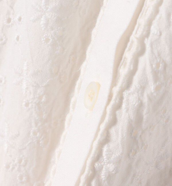 SHIPS any「SHIPS any: エンブロイダリー シャンブレー スタンドカラー パフ ブラウス」|シャツ・ブラウス|