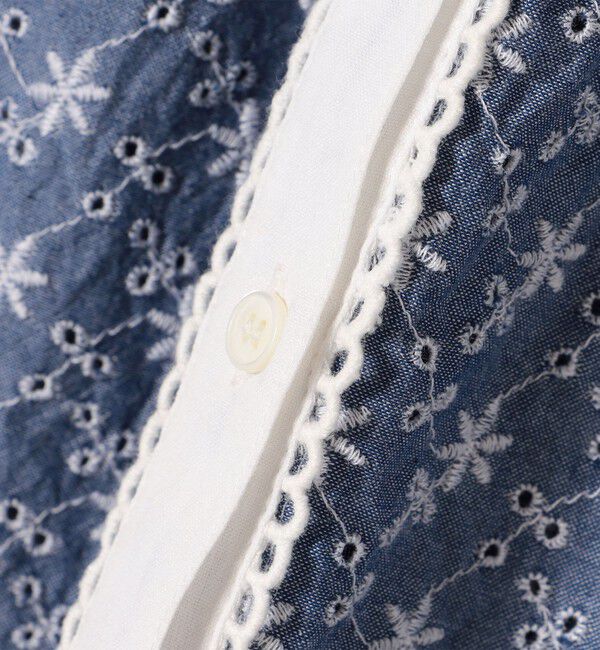 SHIPS any「SHIPS any: エンブロイダリー シャンブレー スタンドカラー パフ ブラウス」|シャツ・ブラウス|