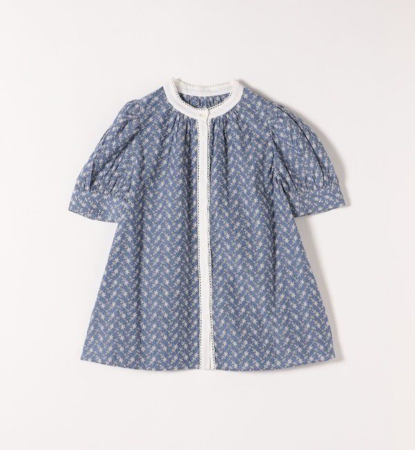 SHIPS any「SHIPS any: エンブロイダリー シャンブレー スタンドカラー パフ ブラウス」|シャツ・ブラウス|