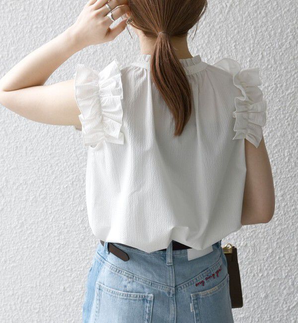 SHIPS any「SHIPS any:〈洗濯機可能〉ミニサッカー フリル スタンドカラー シャツ ブラウス」|シャツ・ブラウス|