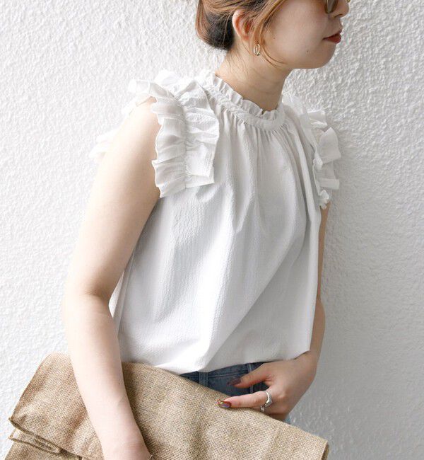 SHIPS any「SHIPS any:〈洗濯機可能〉ミニサッカー フリル スタンドカラー シャツ ブラウス」|シャツ・ブラウス|