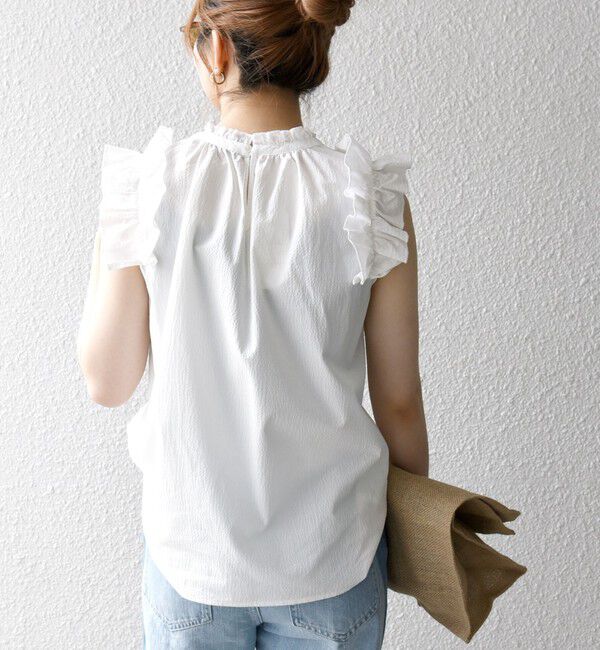 SHIPS any「SHIPS any:〈洗濯機可能〉ミニサッカー フリル スタンドカラー シャツ ブラウス」|シャツ・ブラウス|