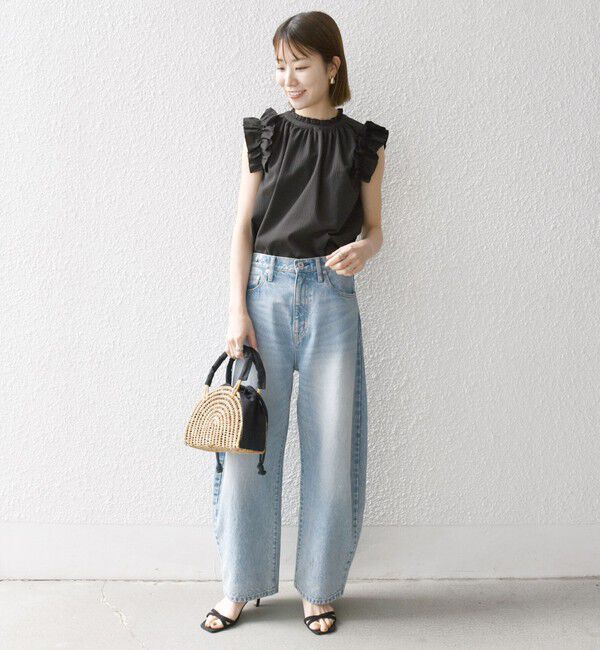 SHIPS any「SHIPS any:〈洗濯機可能〉ミニサッカー フリル スタンドカラー シャツ ブラウス」|シャツ・ブラウス|