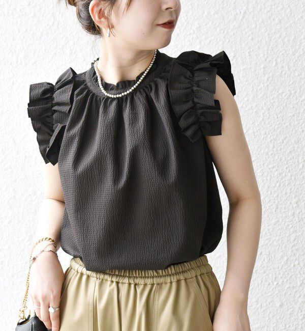 SHIPS any「SHIPS any:〈洗濯機可能〉ミニサッカー フリル スタンドカラー シャツ ブラウス」|シャツ・ブラウス|