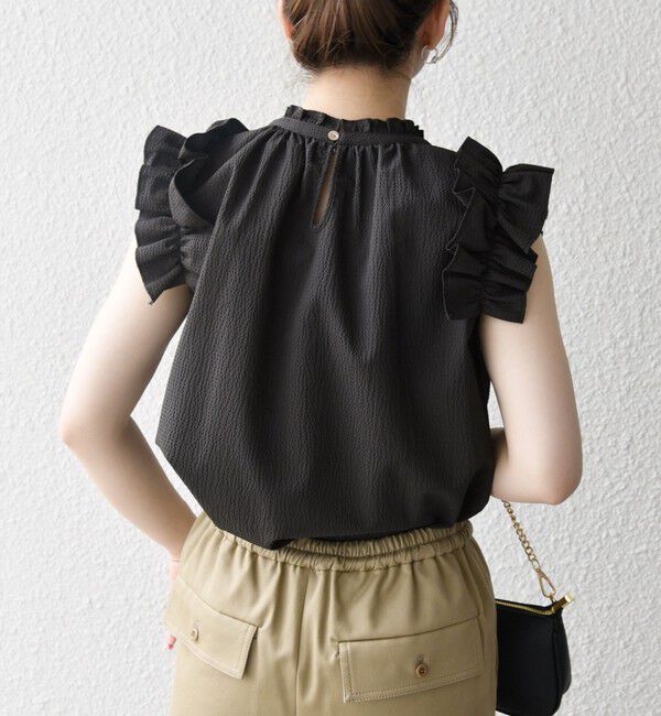 SHIPS any「SHIPS any:〈洗濯機可能〉ミニサッカー フリル スタンドカラー シャツ ブラウス」|シャツ・ブラウス|