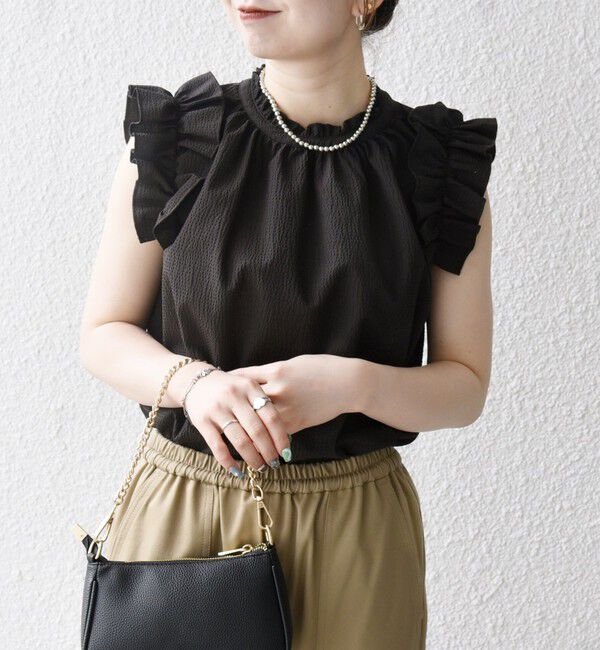 SHIPS any「SHIPS any:〈洗濯機可能〉ミニサッカー フリル スタンドカラー シャツ ブラウス」|シャツ・ブラウス|