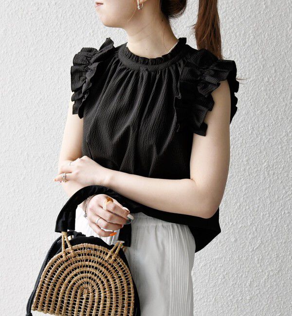 SHIPS any「SHIPS any:〈洗濯機可能〉ミニサッカー フリル スタンドカラー シャツ ブラウス」|シャツ・ブラウス|