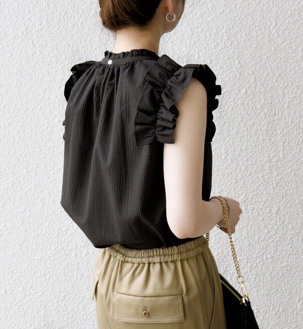 SHIPS any「SHIPS any:〈洗濯機可能〉ミニサッカー フリル スタンドカラー シャツ ブラウス」|シャツ・ブラウス|