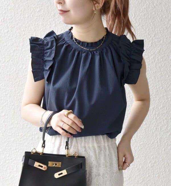 SHIPS any「SHIPS any:〈洗濯機可能〉ミニサッカー フリル スタンドカラー シャツ ブラウス」|シャツ・ブラウス|