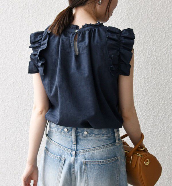 SHIPS any「SHIPS any:〈洗濯機可能〉ミニサッカー フリル スタンドカラー シャツ ブラウス」|シャツ・ブラウス|