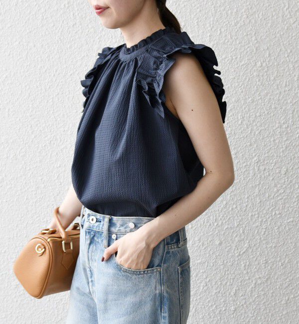 SHIPS any「SHIPS any:〈洗濯機可能〉ミニサッカー フリル スタンドカラー シャツ ブラウス」|シャツ・ブラウス|