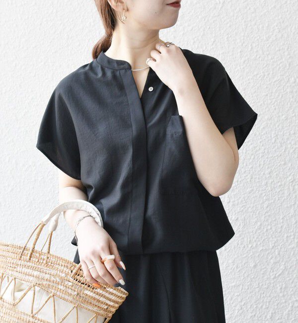 SHIPS any「SHIPS any:〈洗濯機可能〉グロッシー ドロスト バンドカラー フレンチ シャツ」|シャツ・ブラウス|