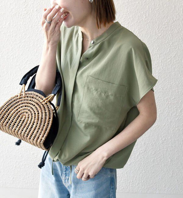 SHIPS any「SHIPS any:〈洗濯機可能〉グロッシー ドロスト バンドカラー フレンチ シャツ」|シャツ・ブラウス|