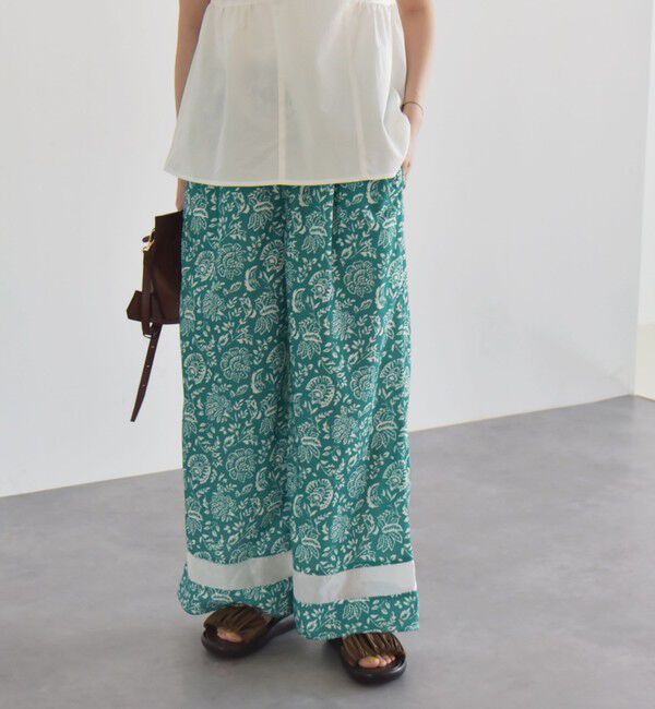 quaranciel「quaranciel:〈洗濯機可能〉フラワー プリント セミフレア パンツ」|その他|グリーン