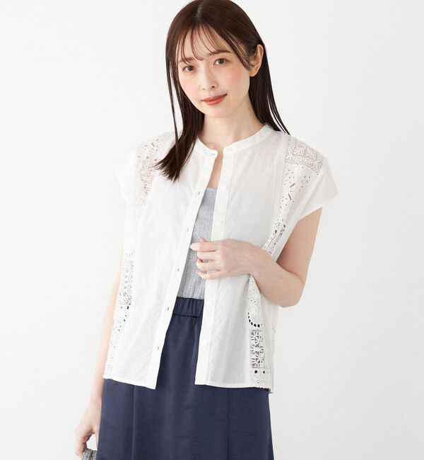 SHIPS Colors 「SHIPS Colors:〈洗濯機可能〉コットン 幾何 レース コンビ シャツ」|シャツ・ブラウス|
