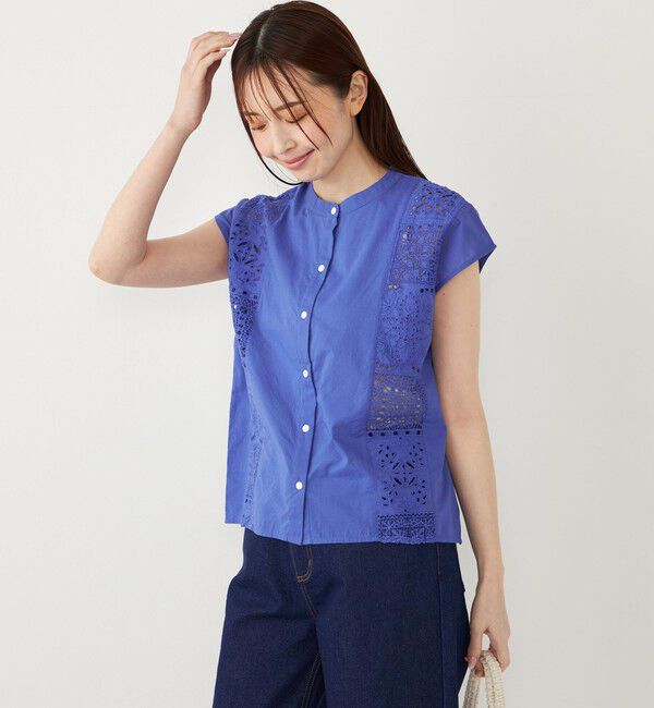 SHIPS Colors 「SHIPS Colors:〈洗濯機可能〉コットン 幾何 レース コンビ シャツ」|シャツ・ブラウス|