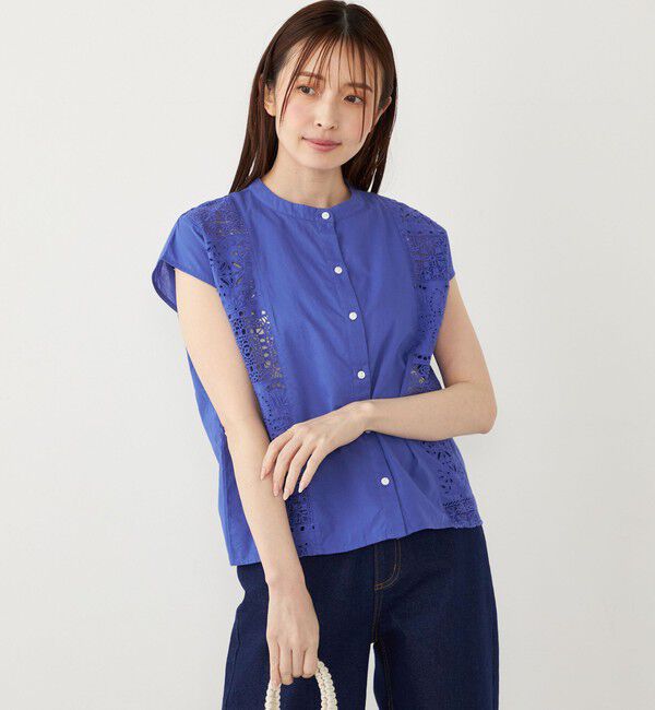 SHIPS Colors 「SHIPS Colors:〈洗濯機可能〉コットン 幾何 レース コンビ シャツ」|シャツ・ブラウス|