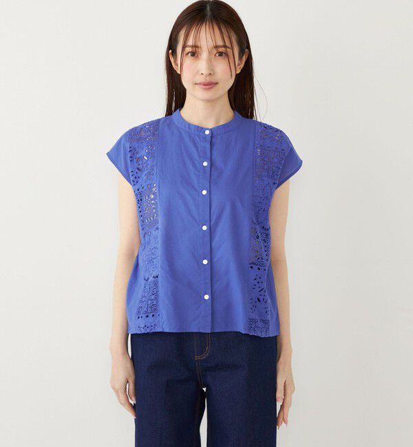 SHIPS Colors 「SHIPS Colors:〈洗濯機可能〉コットン 幾何 レース コンビ シャツ」|シャツ・ブラウス|