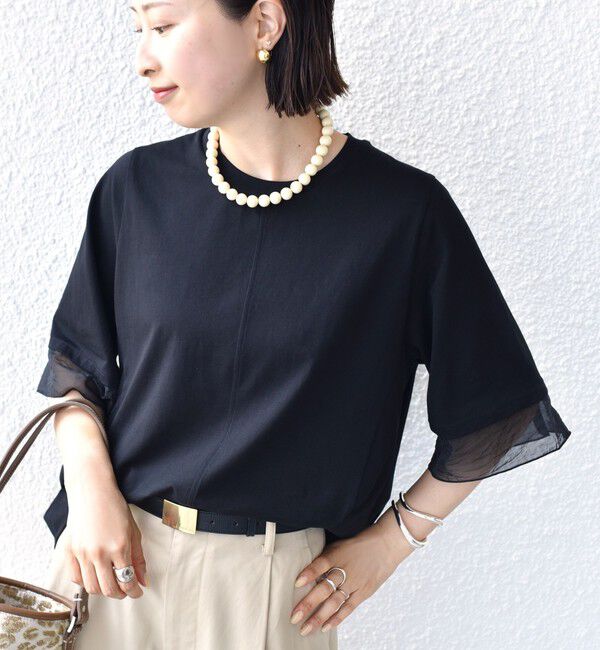 SHIPS for women「〈接触冷感 / UVカット〉シアー オーガンジー コンビ プルオーバー」|Tシャツ・カットソー|