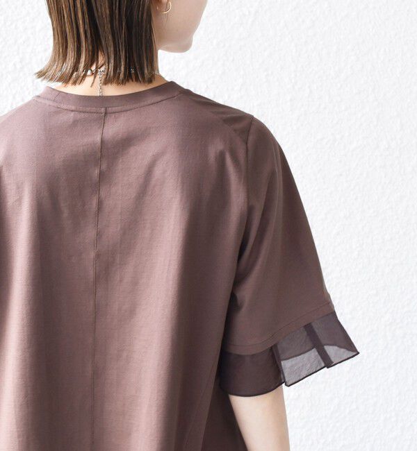 SHIPS for women「〈接触冷感 / UVカット〉シアー オーガンジー コンビ プルオーバー」|Tシャツ・カットソー|ブラウン
