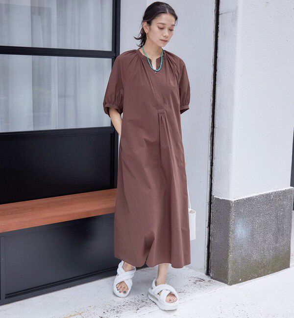 SHIPS for women「〈接触冷感 / 撥水加工〉TEX BRID(R)タフタ ギャザー ワンピース」|ワンピース|