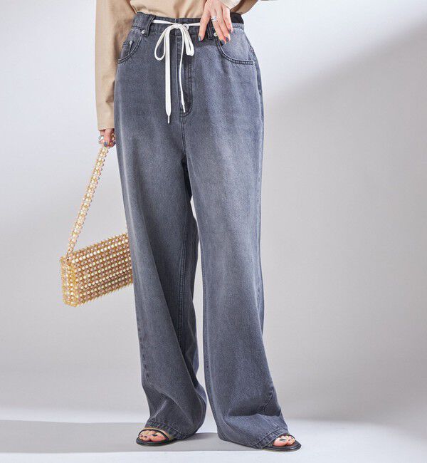 SHIPS for women「〈洗濯機可能〉ドロスト イージー デニム パンツ(ダークグレー)」|デニム|