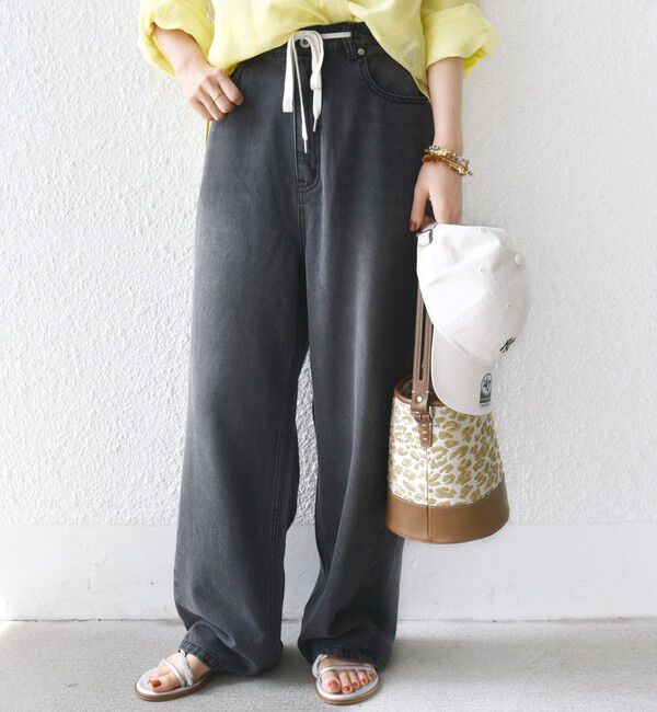 SHIPS for women「〈洗濯機可能〉ドロスト イージー デニム パンツ(ダークグレー)」|デニム|