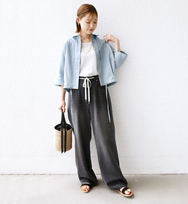 SHIPS for women「【WEB限定】〈手洗い可能〉デニム ライク タック 裾 ドロスト 羽織 シャツ」|シャツ・ブラウス|