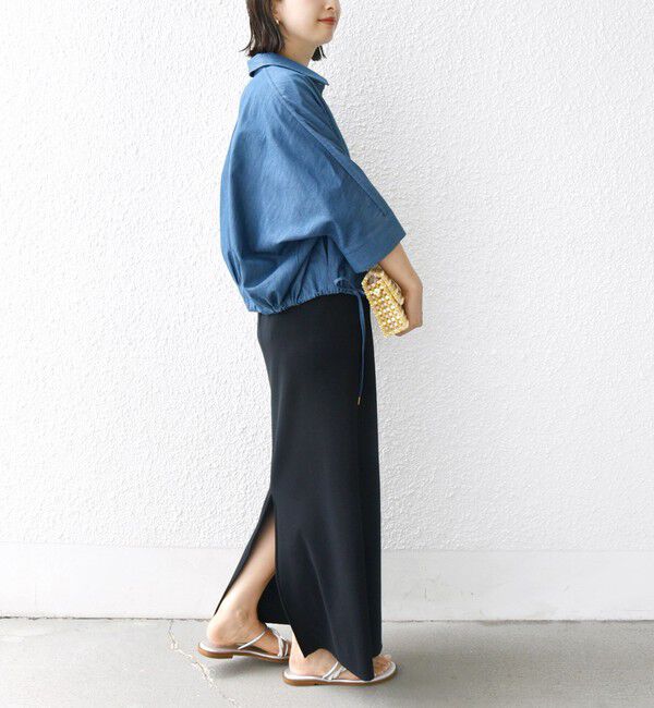 SHIPS for women「【WEB限定】〈手洗い可能〉デニム ライク タック 裾 ドロスト 羽織 シャツ」|シャツ・ブラウス|