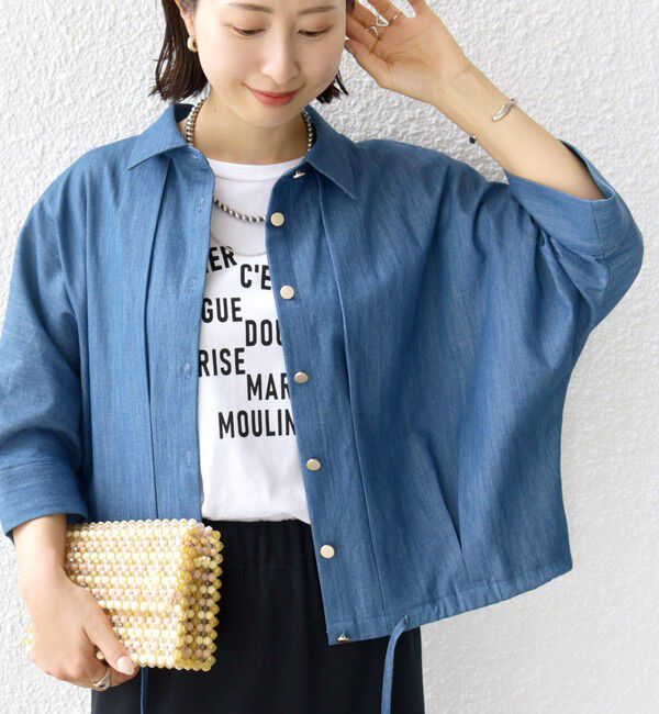 SHIPS for women「【WEB限定】〈手洗い可能〉デニム ライク タック 裾 ドロスト 羽織 シャツ」|シャツ・ブラウス|