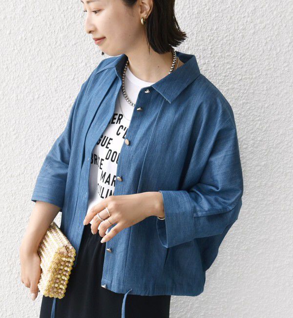 SHIPS for women「【WEB限定】〈手洗い可能〉デニム ライク タック 裾 ドロスト 羽織 シャツ」|シャツ・ブラウス|