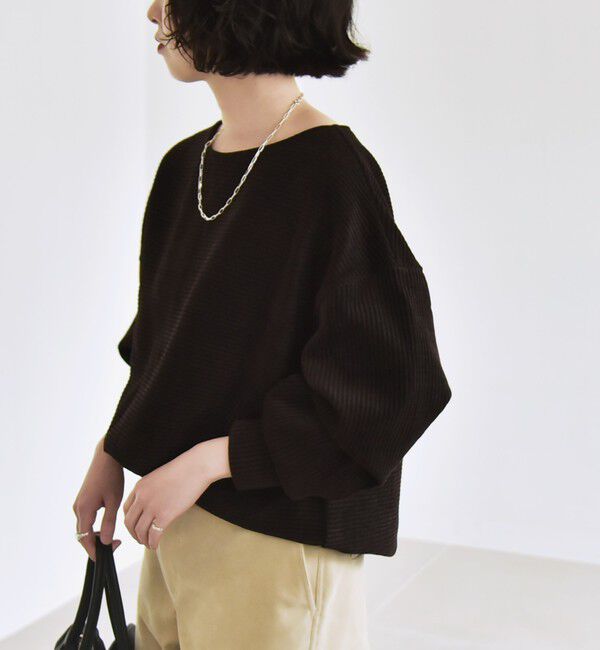 quaranciel「quaranciel:〈洗濯機可能〉ポリエステル ベロア リブ コクーン コンパクト プルオーバー」|Tシャツ・カットソー|