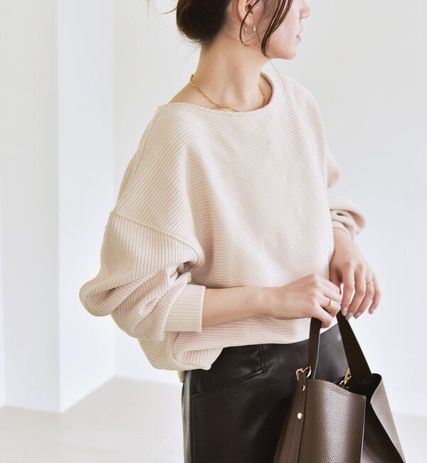 quaranciel「quaranciel:〈洗濯機可能〉ポリエステル ベロア リブ コクーン コンパクト プルオーバー」|Tシャツ・カットソー|