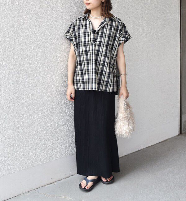 SHIPS Colors 「innowave:〈手洗い可能〉TC チェック スキッパー フレンチスリーブ ブラウス」|シャツ・ブラウス|