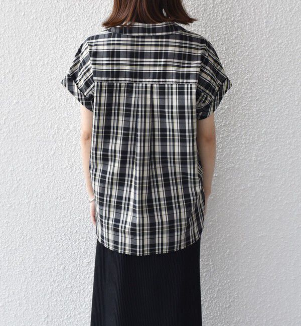SHIPS Colors 「innowave:〈手洗い可能〉TC チェック スキッパー フレンチスリーブ ブラウス」|シャツ・ブラウス|