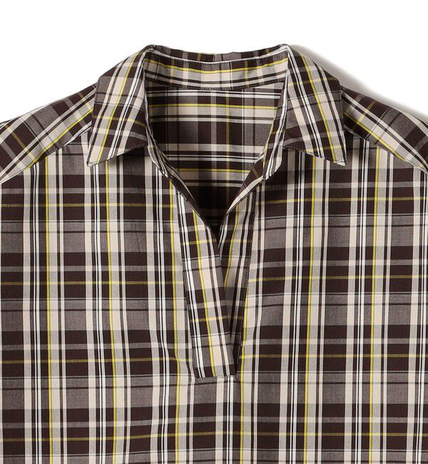 SHIPS Colors 「innowave:〈手洗い可能〉TC チェック スキッパー フレンチスリーブ ブラウス」|シャツ・ブラウス|