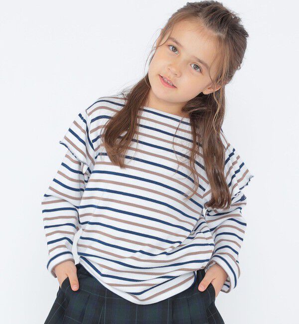 SHIPS KIDS「SHIPS KIDS:100～130cm/ボーダー フリル ロングスリーブ Tシャツ」|Tシャツ・カットソー|