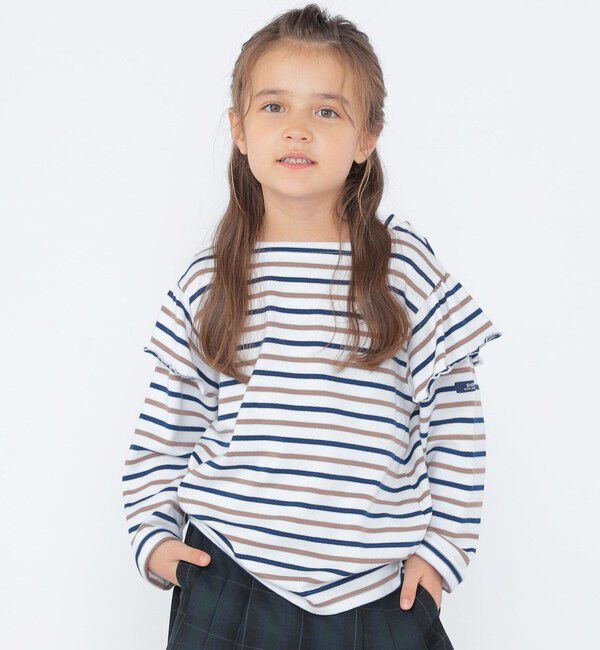 SHIPS KIDS「SHIPS KIDS:100～130cm/ボーダー フリル ロングスリーブ Tシャツ」|Tシャツ・カットソー|