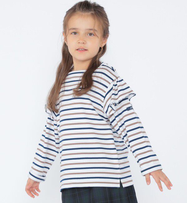 SHIPS KIDS「SHIPS KIDS:100～130cm/ボーダー フリル ロングスリーブ Tシャツ」|Tシャツ・カットソー|